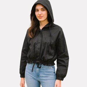 ENVT enAvant Black Cotton Hooded Windbreaker Jacket Women’s | Drawstring XS/S